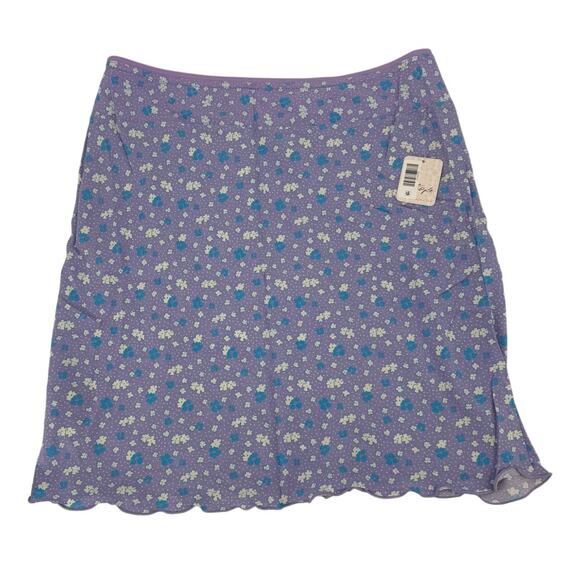 NWT Free People Irl Floral Ice Combo Viscose Purple Silky Mini Slip Skirt Size 4 - Picture 1 of 8